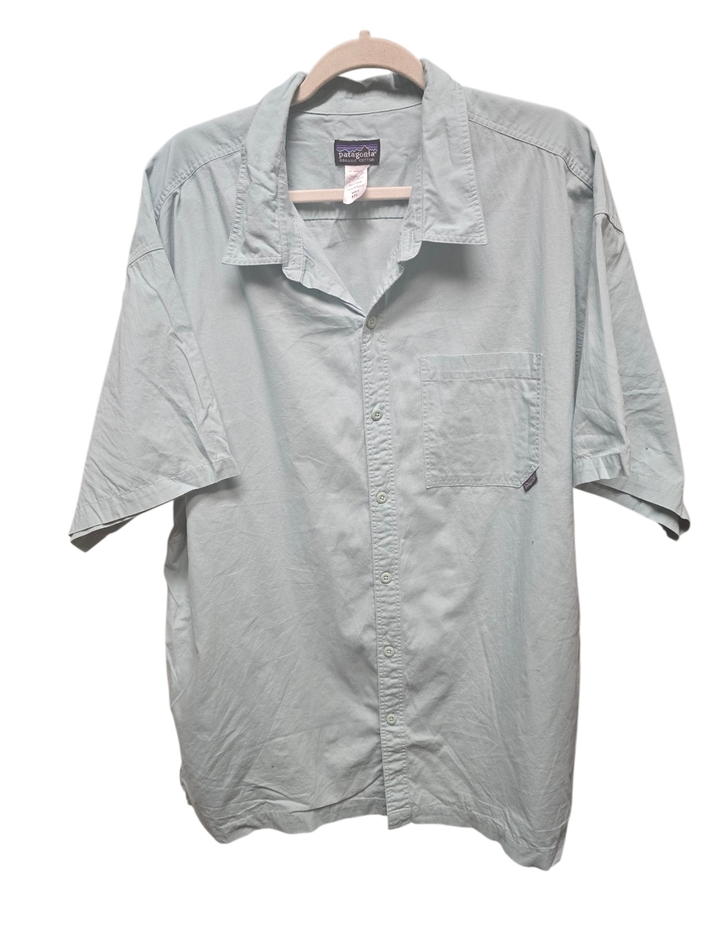 PATAGONIA Men Go To Shirt Mint Green Button Up Short Organic Cotton Sz.XXL